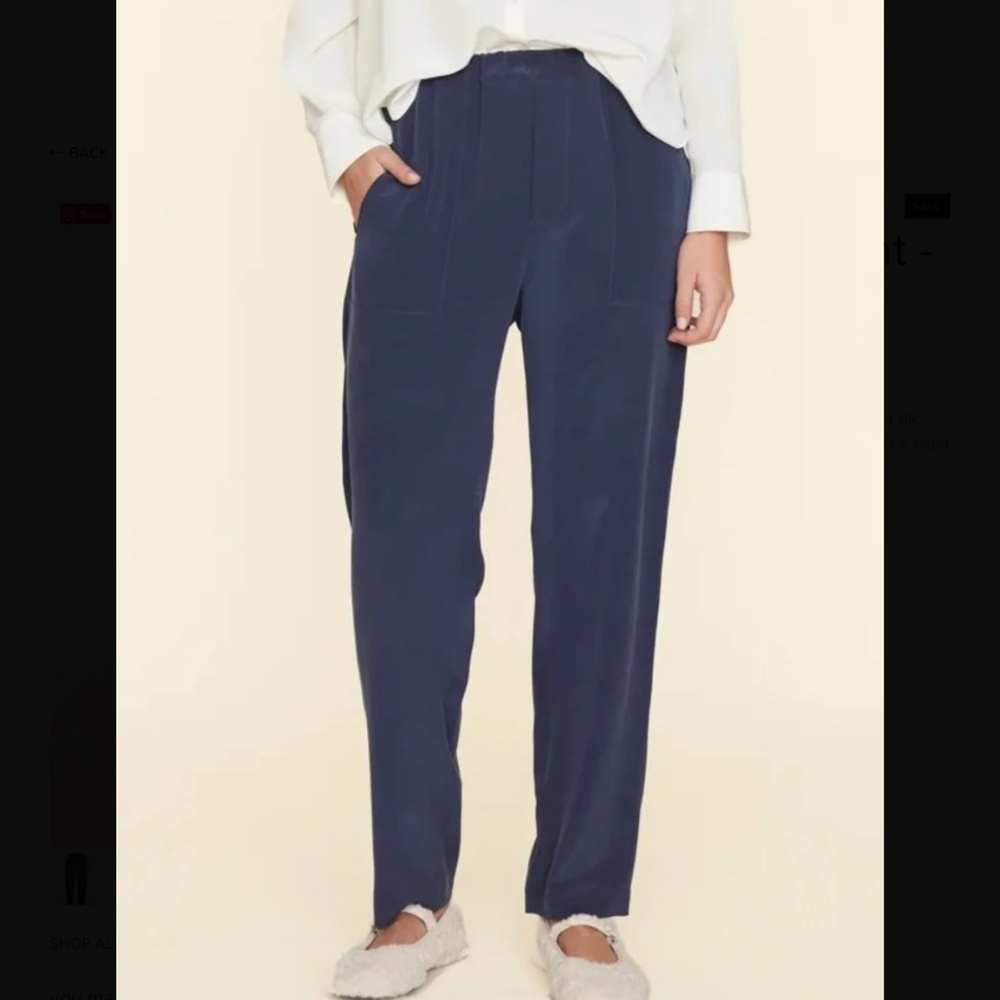 XiRENA 100% Silk Mercer Straight Leg Pant Navy Blue Small Luxury Lightweight NWT